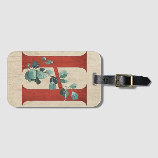 Rustisch hout en eucalyptusletter H Bagagelabel (Voorkant (horizontaal))