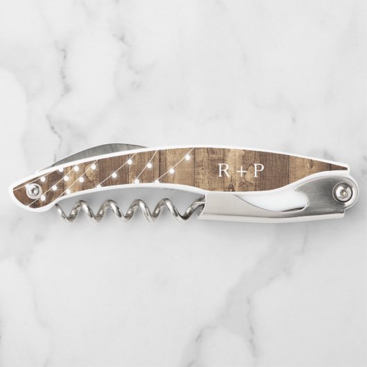 Rustisch hout en feiele lichten Aangepast huwelijk Kurkentrekker (Achterkant)