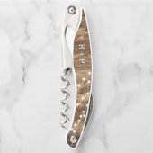 Rustisch hout en feiele lichten Aangepast huwelijk Kurkentrekker (Voorkant)