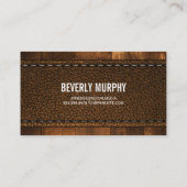 Rustisch hout en gelooid leder visitekaartje (Achterkant)