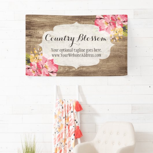 Rustisch hout en gepekeld Roze Hibiscus Vloerland Spandoek (Insitu)