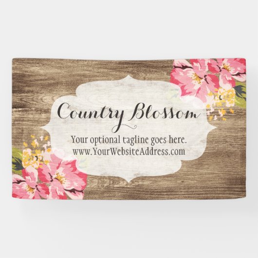 Rustisch hout en gepekeld Roze Hibiscus Vloerland Spandoek (Horizontaal)