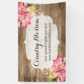 Rustisch hout en gepekeld Roze Hibiscus Vloerland Spandoek (Verticaal)