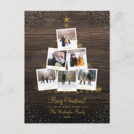 Rustisch hout en goud | kerstboomfotocollage briefkaart