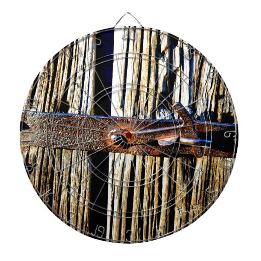 Rustisch hout en ijzermetaallatch dartbord (Voorkant)