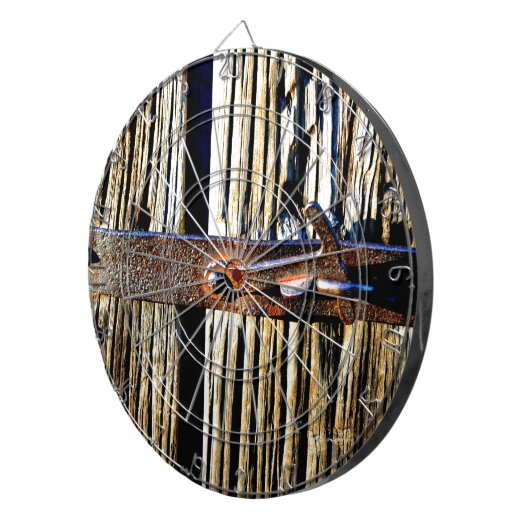 Rustisch hout en ijzermetaallatch dartbord (Voorkant Rechts)