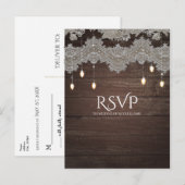 Rustisch hout en  kant & licht Elegant RSVP Uitnodiging Briefkaart (Voorkant / Achterkant)