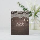 Rustisch hout en  kant & licht Elegant RSVP Uitnodiging Briefkaart (Staand voorkant)