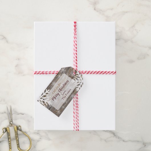 Rustisch hout en neusvlokken Gift Label Cadeaulabel (Met Touw)