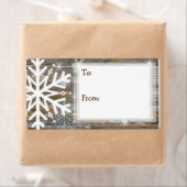 Rustisch hout en neusvlokken naar en van etiket (Insitu)