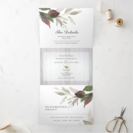 Rustisch hout en olie in één bruiloft drieluik uitnodiging