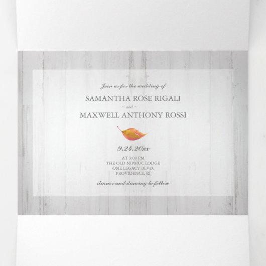 Rustisch hout en olie in één bruiloft drieluik uitnodiging (Binnenkant midden)