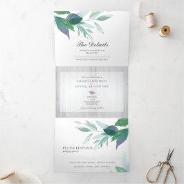 Rustisch hout en olie in één bruiloft drieluik uitnodiging