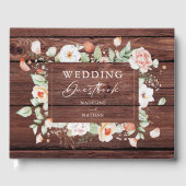 Rustisch Hout en peach Floral Wedding Guest Book Gastenboek (Voorkant)