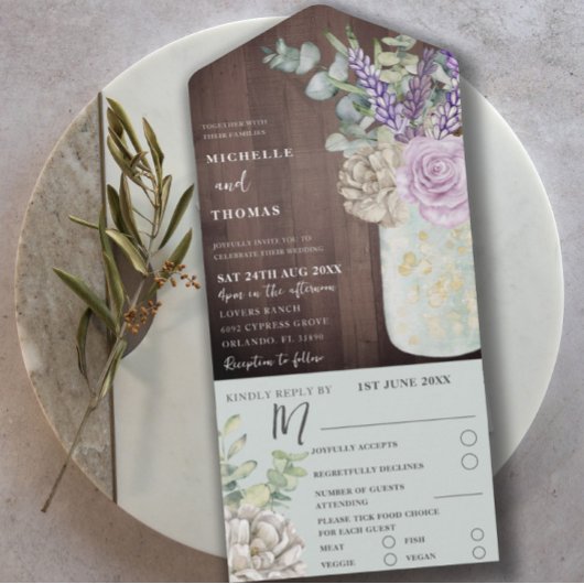Rustisch hout en plantgoed Eucalyptus Wedding All In One Uitnodiging