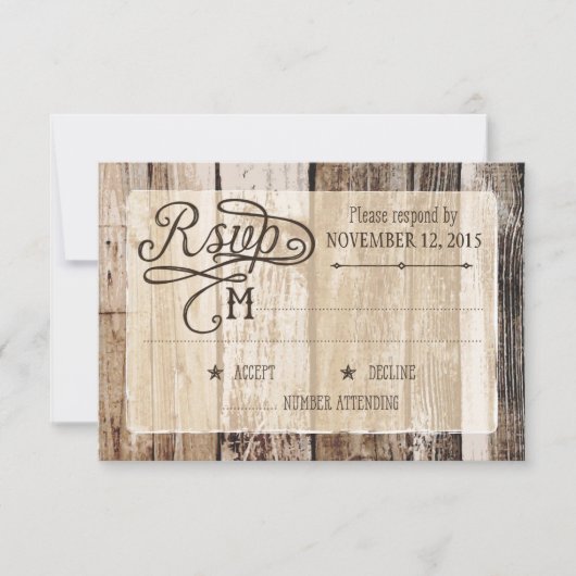 Rustisch hout en racekaart met hartrSVP-kaart RSVP Kaartje (Voorkant)