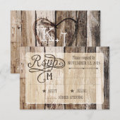 Rustisch hout en racekaart met hartrSVP-kaart RSVP Kaartje (Voorkant / Achterkant)