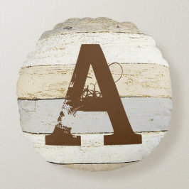 Rustisch hout en ronde kussens met ronde letters