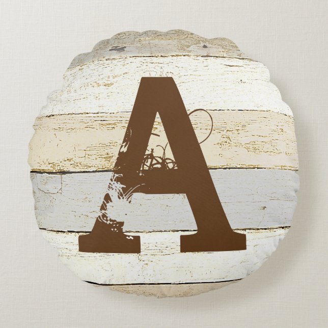 Rustisch hout en ronde kussens met ronde letters (Voorkant)