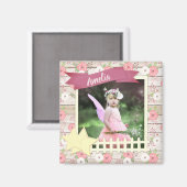 Rustisch hout en roze Floral - Aangepaste Baby Fot Magneet (Voorkant / Achterkant)