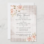 Rustisch hout en Shabby Chic Rozen Floral Baby sho Kaart (Voorkant)