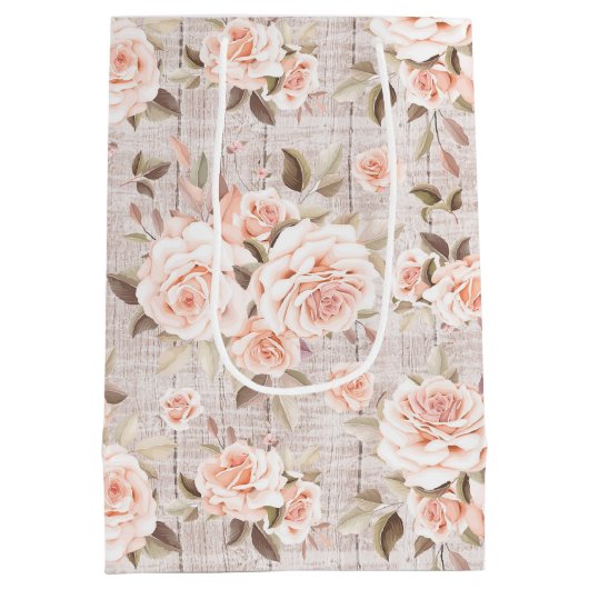 Rustisch hout en Shabby Chic Rozen Floral Birthday Medium Cadeauzakje (Achterkant)