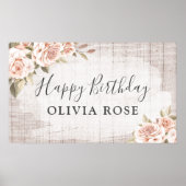 Rustisch hout en Shabby Chic Rozen Floral Birthday Poster (Voorkant)
