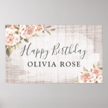 Rustisch hout en Shabby Chic Rozen Floral Birthday