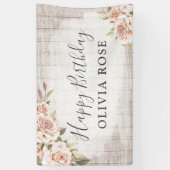 Rustisch hout en Shabby Chic Rozen Floral Birthday Spandoek (Verticaal)