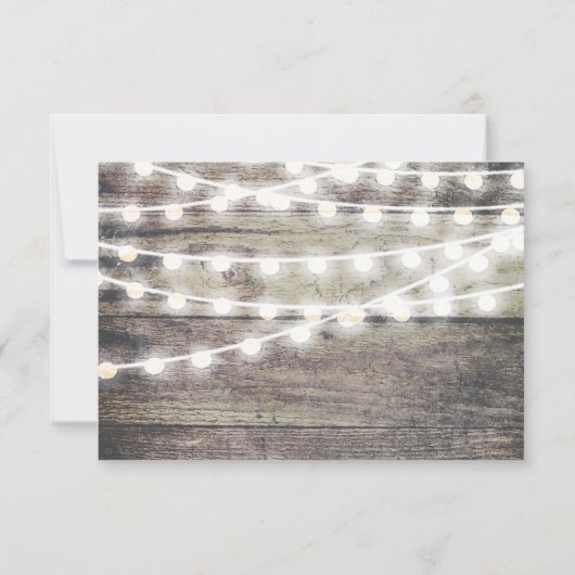 Rustisch hout en snaarlampen bruiloft RSVP (Achterkant)