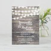 Rustisch hout en snaarlampen Wedding Kaart (Staand voorkant)