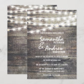 Rustisch hout en snaarlampen Wedding Kaart (Voorkant / Achterkant)