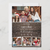 Rustisch hout en sneeuw | Vakantie 4-fotokaart Feestdagenkaart (Voorkant)