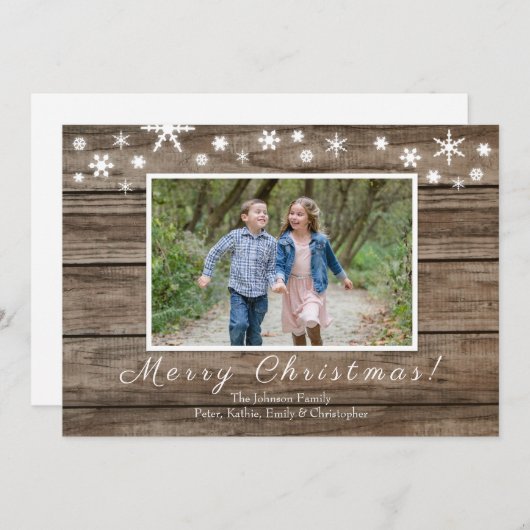 Rustisch hout en Snowflakes kerstkaart (Voorkant / Achterkant)