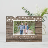 Rustisch hout en Snowflakes kerstkaart (Staand voorkant)