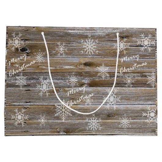 Rustisch hout en witte neusvlokken Zure kerst Groot Cadeauzakje (Achterkant)