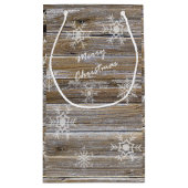 Rustisch hout en witte neusvlokken Zure kerst Klein Cadeauzakje (Achterkant)