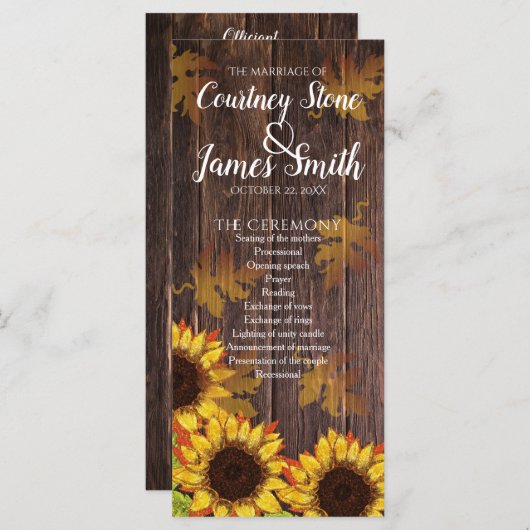 Rustisch hout en zonnebloem | Fall Wedding (Voorkant / Achterkant)
