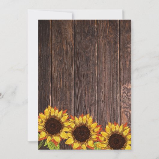 Rustisch hout en zonnebloem | Fall Wedding Kaart (Achterkant)