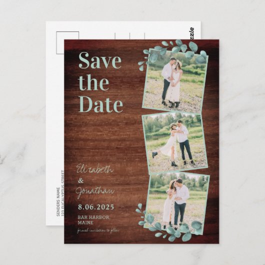 Rustisch hout Eucalyptus 3 Foto slaat de datum op Briefkaart (Voorkant / Achterkant)