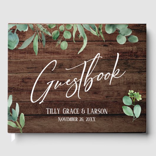 Rustisch hout Eucalyptus Handschrift Guestbook Gastenboek (Voorkant)