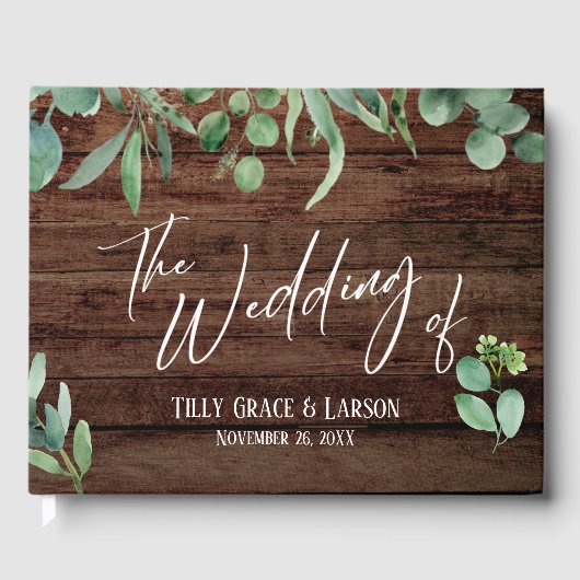 Rustisch hout Eucalyptus Handschrift Guestbook Gastenboek (Voorkant)