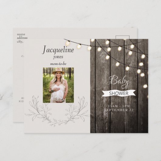 Rustisch Hout Foto neutraal licht Baby shower Uitnodiging Briefkaart (Voorkant / Achterkant)