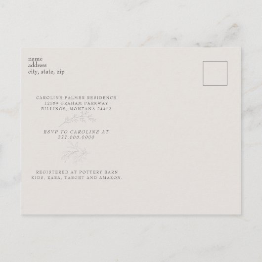 Rustisch Hout Foto neutraal licht Baby shower Uitnodiging Briefkaart (Achterkant)