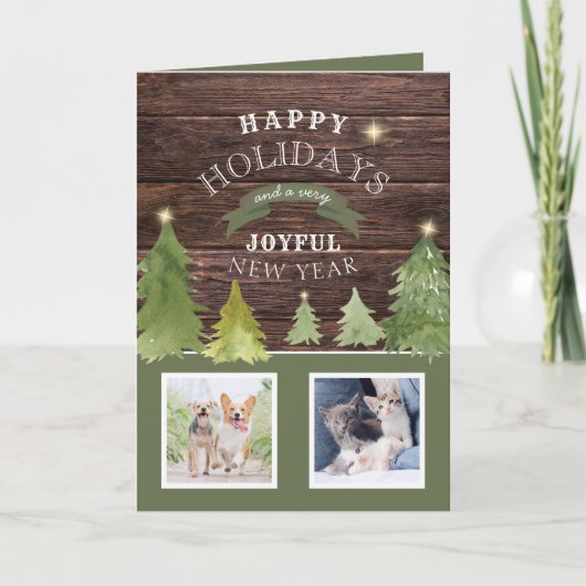 Rustisch hout Foto Pawlidays Dog Cat Pet Kerstmis Feestdagen Kaart (Voorkant)