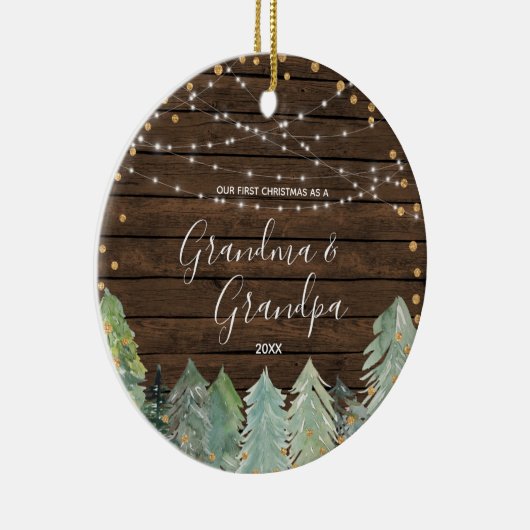 Rustisch hout Grandma Grandpa Kerstversier Keramisch Ornament (Rechts)