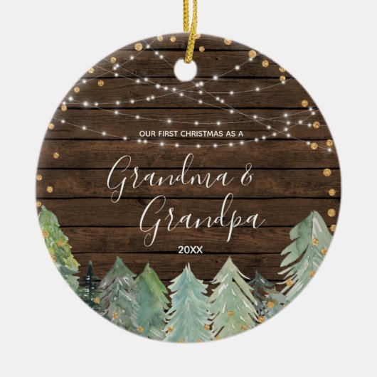 Rustisch hout Grandma Grandpa Kerstversier Keramisch Ornament (Voorkant)