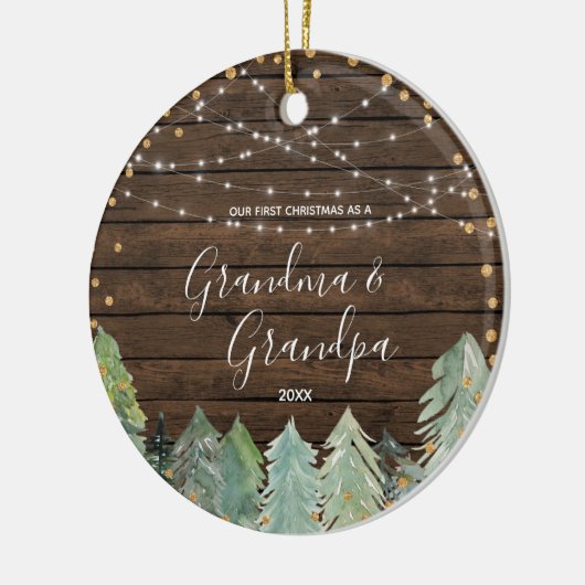 Rustisch hout Grandma Grandpa Kerstversier Keramisch Ornament (Links)