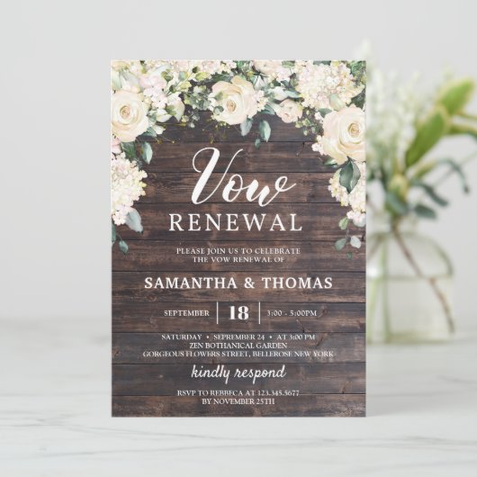 Rustisch hout  grijze rozenroos kaart (Staand voorkant)