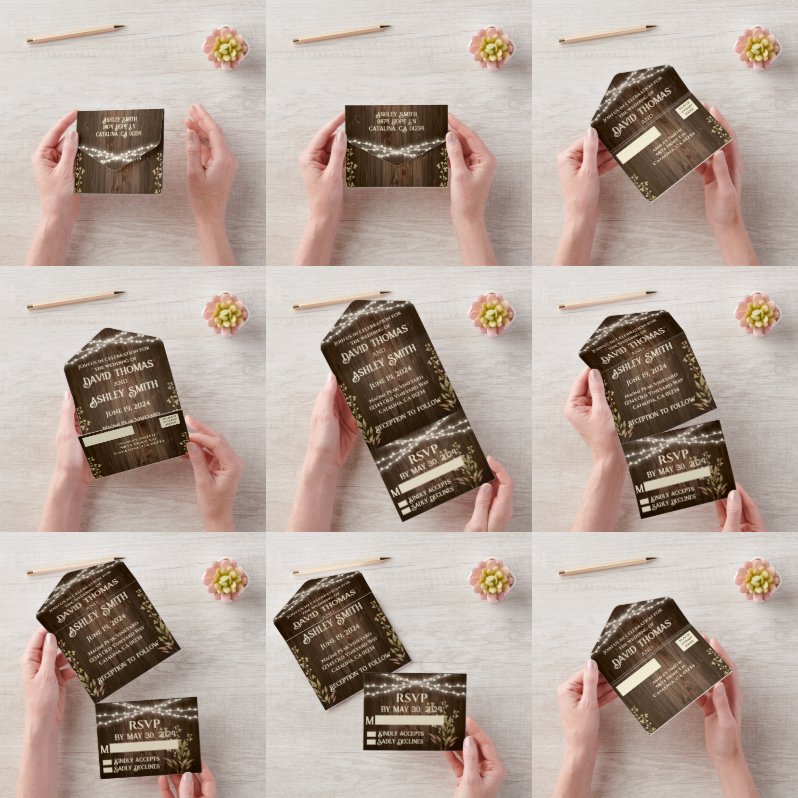 Rustisch hout in één bruiloft all in one uitnodiging